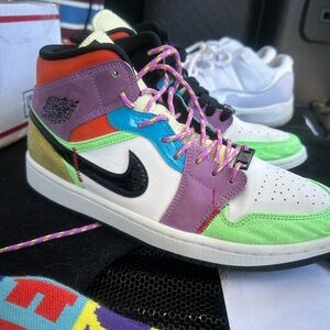 Colorful High-Top Sneakers with Black Swoosh
